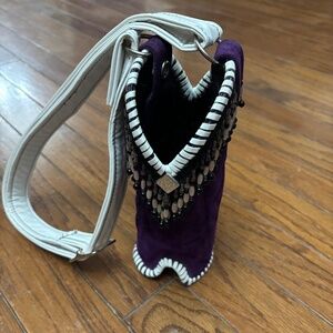 Vintage Handmade Purple Beaded Boot Purse Adjustable Strap. Made from a boot